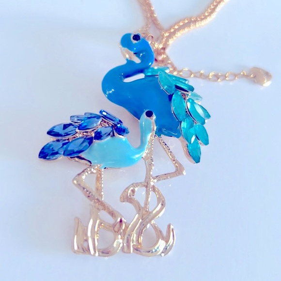 Betsey Johnson Style Necklace Flamingo Crystal Pendant Chain - Picture 2 of 16